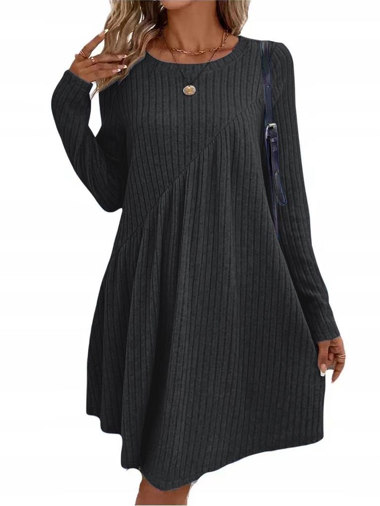 Bohemian Irregular Brushed Ribbed Solid Color Dress - Women's Autumn/Winter 2025 Collection