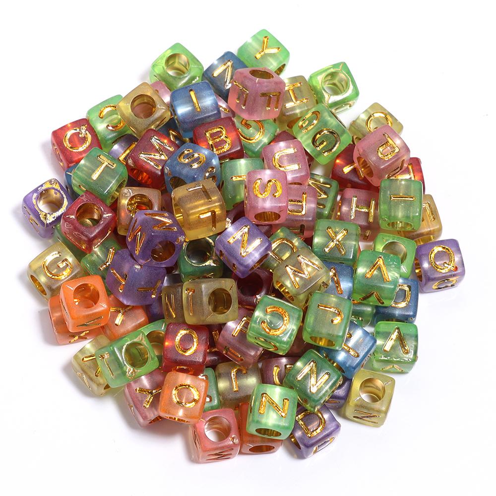100Pcs Square Acrylic Letter Beads Mix Color Large Hole Alphabet Beads For Jewelry Making DIY Craft Friendship Bracelet Supplies