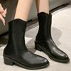 Shoes for Women High Quality Winter Mid-Calf Women' Boots Solid Color Pointed Toe Zipper Mid Heel British Style Shoes Women