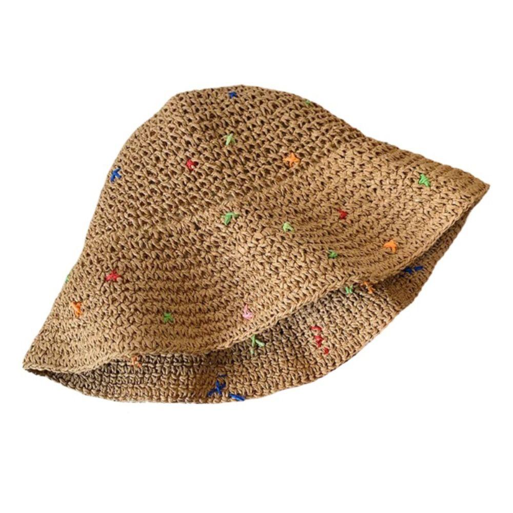 Foldable Sunscreen Straw Hat Colorful Bucket Cap Fashionable Panama Straw Hat Travel Accessory