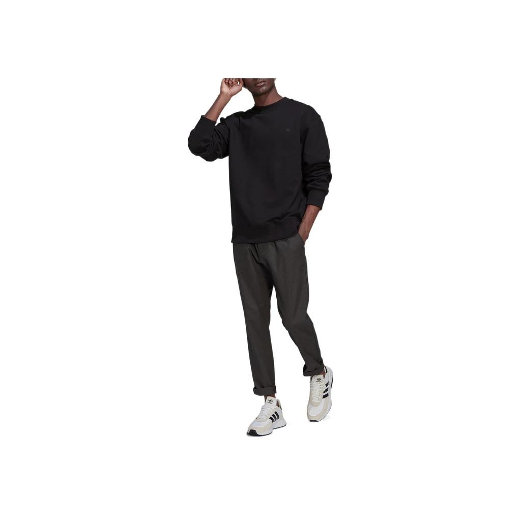 Adidas Originals Trefoil Solid Logo Print Crew Neck Sweatshirt Men Sweatshirt Black HK2938