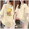 YK Style Womens Solid Color Short Sleeved Tshirt with Cartoon Bear Pattern Print