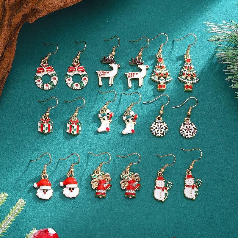 New Christmas Necklace Earrings Set With Santa Reindeer Tree Snowman Socks Designs Festive Ornaments