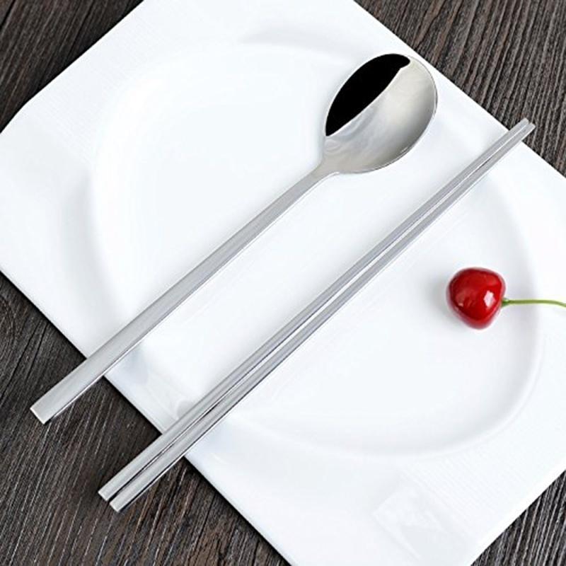 1 Set Korean Chopsticks & Spoon Stainless Steel Tableware Dinnerware Sets