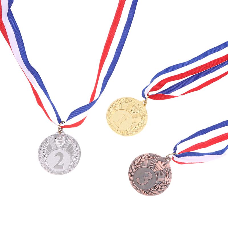 1Pc 5Cm Gold Silver Bronze Metal Award Medals Winner Medals With Neck Ribbon Competition Medals Students Rewards Sports Medals