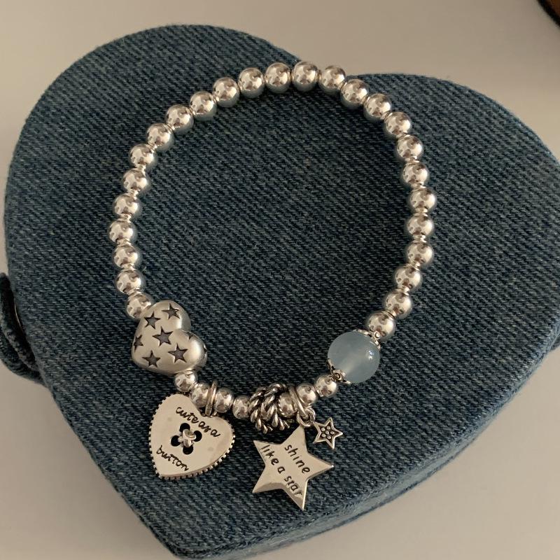 Корейский браслет из стерлингового серебра S925 в стиле ретро с бусинами Love Star - женские роскошные ювелирные изделия