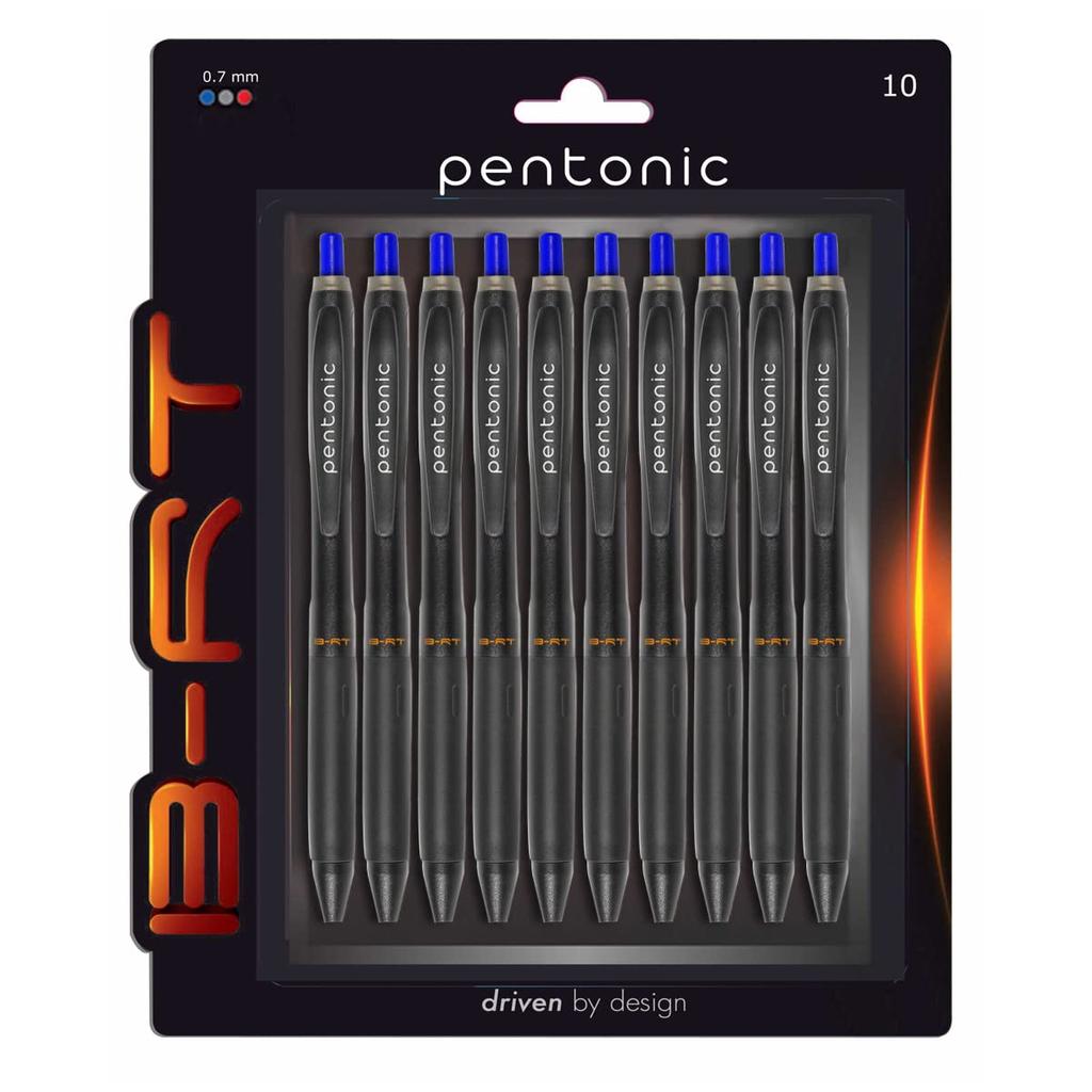 Набор шариковых ручек Pentonic B-RT 0.7 мм, выдвижных, с синими чернилами, 10 ручек + 10 стержней для офиса и школы