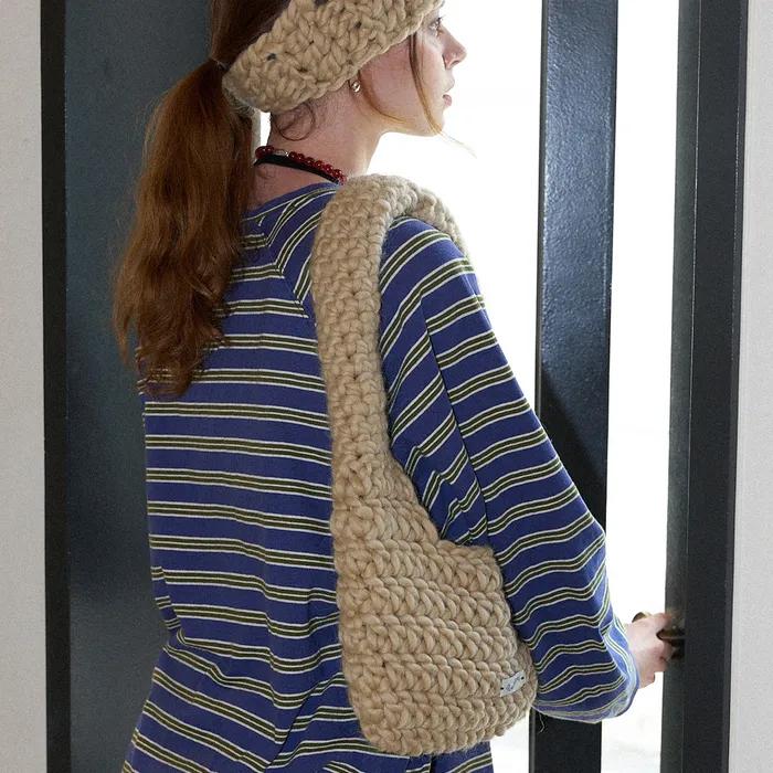 Wool 100% Handmade Crochet Shoulder Bag _ Beige