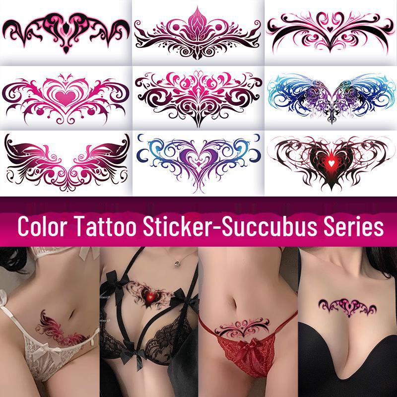 Sensual Lower Abdomen & Back Tattoo Stickers – Succubus, Pure Desire & Love Totems – Waterproof Body Art
