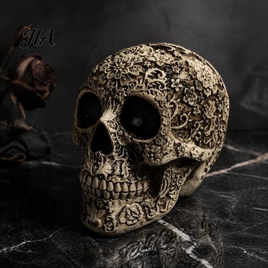 Halloween Tabletop Decorations Creative Skull Flowers Sculpture, Human Head Skeleton Statue, Collectible Figurine Gifts for Adults Home Decor,