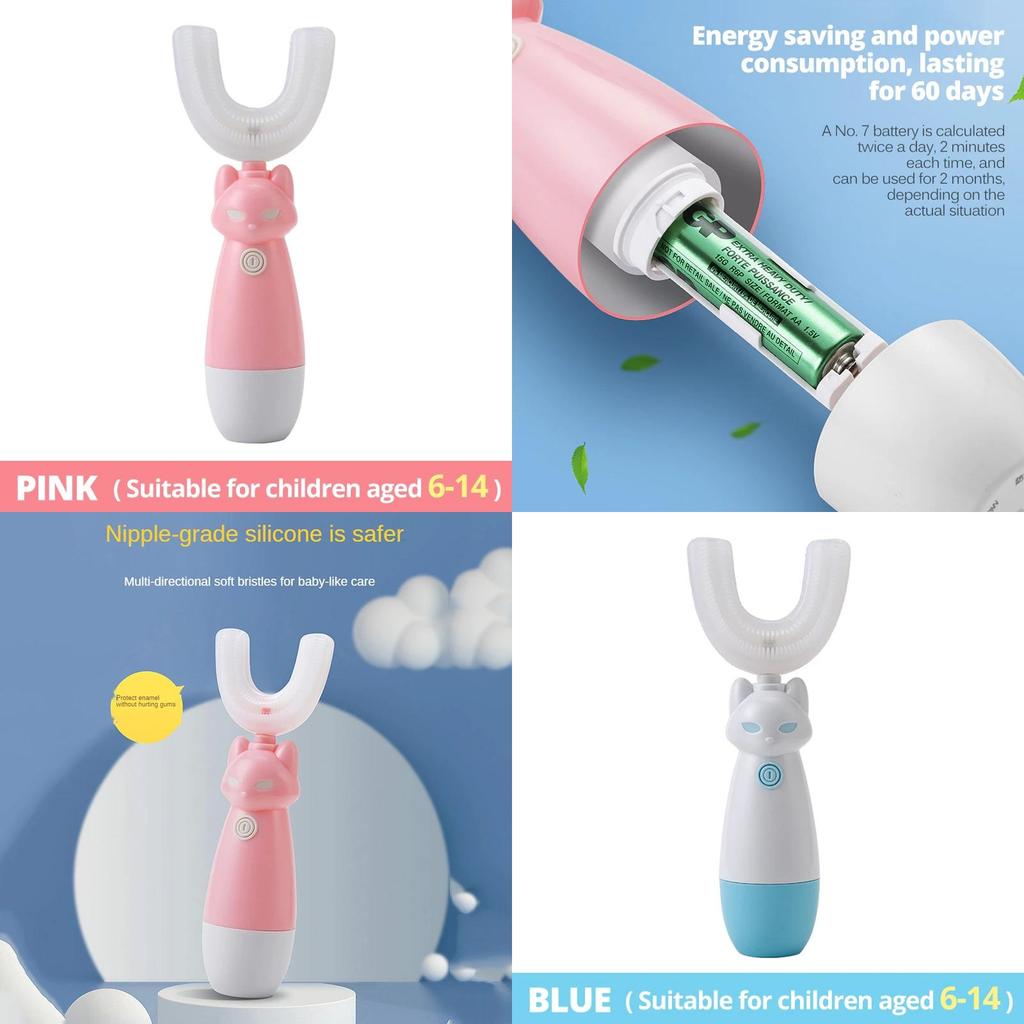 Прочная электрическая зубная щетка для детей с силиконовой насадкой и длительным временем работы от аккумулятора