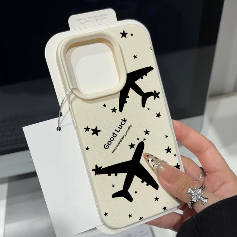 Чехол из ТПУ с рисунком самолета и текстурой из кожи для iPhone 16 Pro Max 15 Pro 14 13 12 11, мягкий матовый противоударный, защита линз, тонкий чехол для телефона
