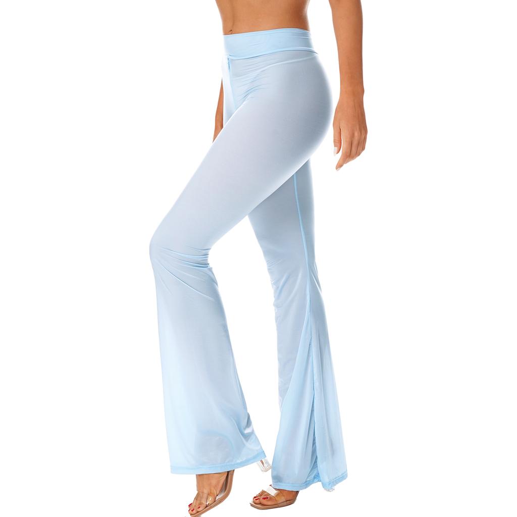 Женские полупрозрачные расклешенные брюки с высокой талией, широкие брюки-клеш, леггинсы для тренировок, занятий йогой, танцев, выступлений