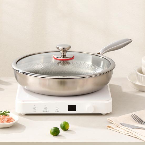 Titanium Frying Pan with Lid Scratch-Resistant Skillet Non-Stick Hammered Cookware for Gas Electric Induction Stoves Healthy Cooking Essential