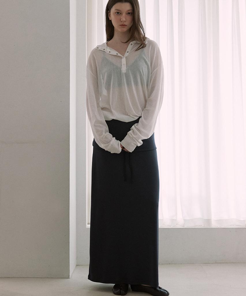 Sigreat Folding Waist Jersey Long Skirt_Navy