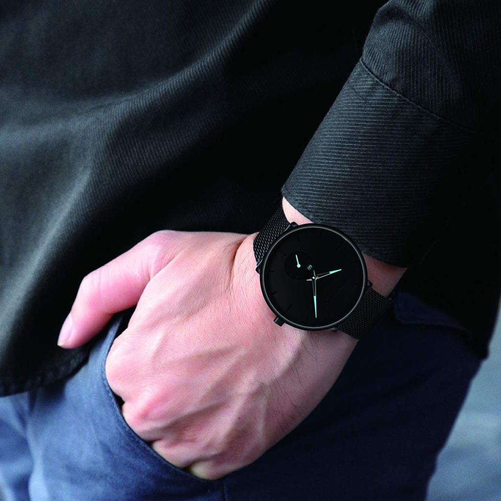 Мужские часы Hannah Martin, черные, ультратонкие, модные, водонепроницаемые, с браслетом из нержавеющей стали (синий)