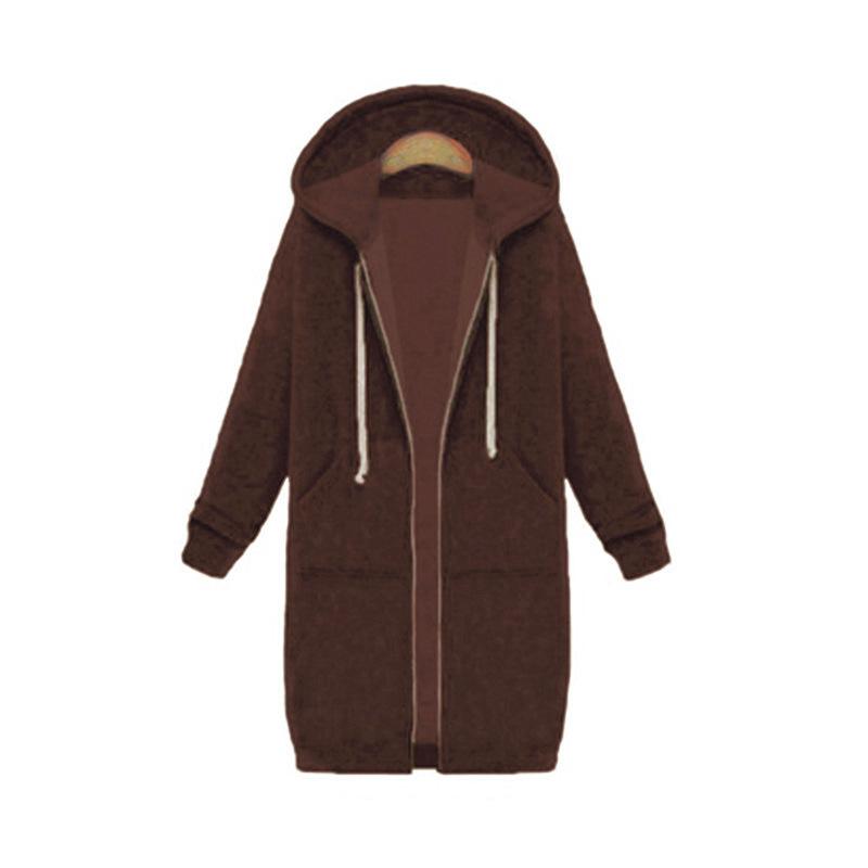 Autumn and Winter Women's Plus Size Hooded Long Sleeve Sweatshirt Mid-Length Jacket