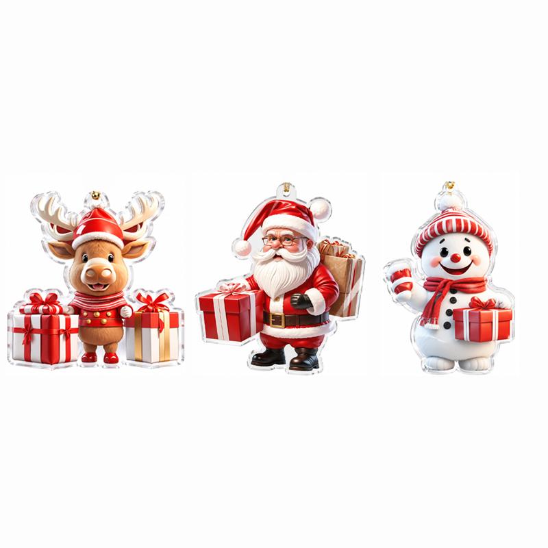 Christmas Tree Hanging Ornaments Acrylic Snowman Santa Elk Pendant Xmas Home Party Decor Holiday Gift Decoration Supplies