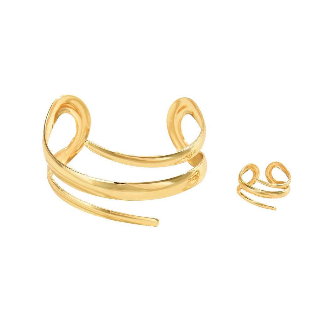 Elegant Geometric Bracelet and Ring Set: Chic Curved Design for Women