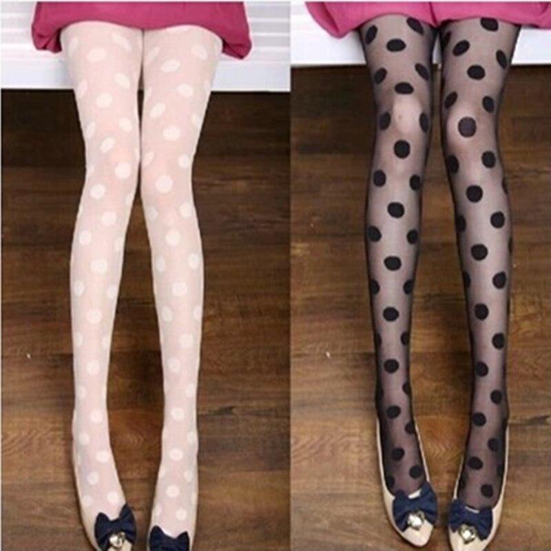 Summer Nylon Dot Print Women Sexy Tights Female Ladies Fishnet Mesh Seamless Pantyhose Girls Sweet Black White Silk Tight