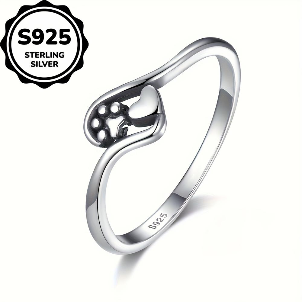 Настоящее 925 пробы стерлингового серебра винтажное маленькое черное обручальное кольцо в форме сердца, собачьей лапы, кошачьей лапы для женщин свадебные украшения