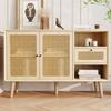 Buffet - MUVOE - Commode avec 1 tiroir et 2 portes - Tissu rotin - Chêne - FSC®