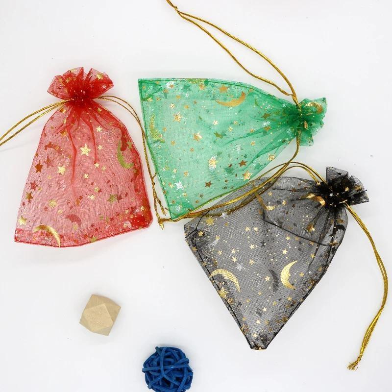 100PCS Stars & Moon Design Organza Sheer Gauze Element Jewelry Bags Tulle Fabric Wedding Gift Bags Sachet OrganzaGift Bag