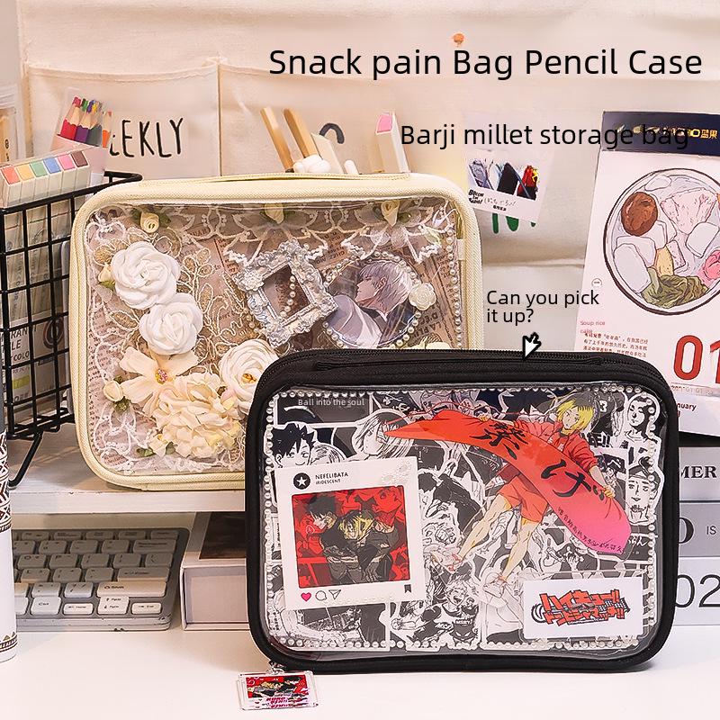 Синий Фруктовый Прозрачный Гигантский Пенал в Японском Стиле - Портативный Органайзер для Школьных Канцелярских Принадлежностей