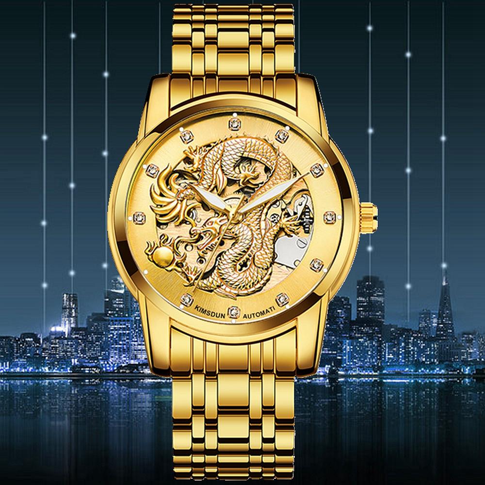Мужские деловые часы с турбийоном и полыми автоматическими механическими часами, модные золотые часы с драконом и бриллиантами, водонепроницаемые светящиеся спортивные часы для мужчин