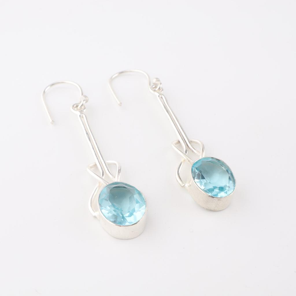 Sky Blue Topaz Gemstone 925 Sterling Silver Jewelry Handmade Hook Earrings 1.76" EE-171-8