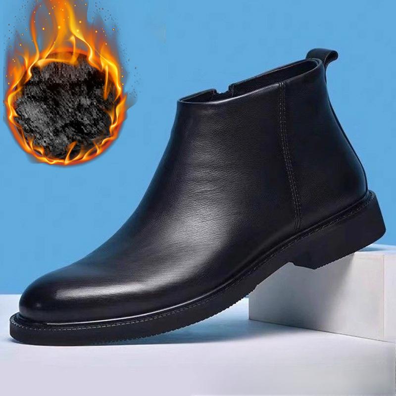 Зимние повседневные мужские кожаные ботинки из коровьей кожи с высоким верхом, мягкие нескользящие мужские ботинки челси, мужские ботинки