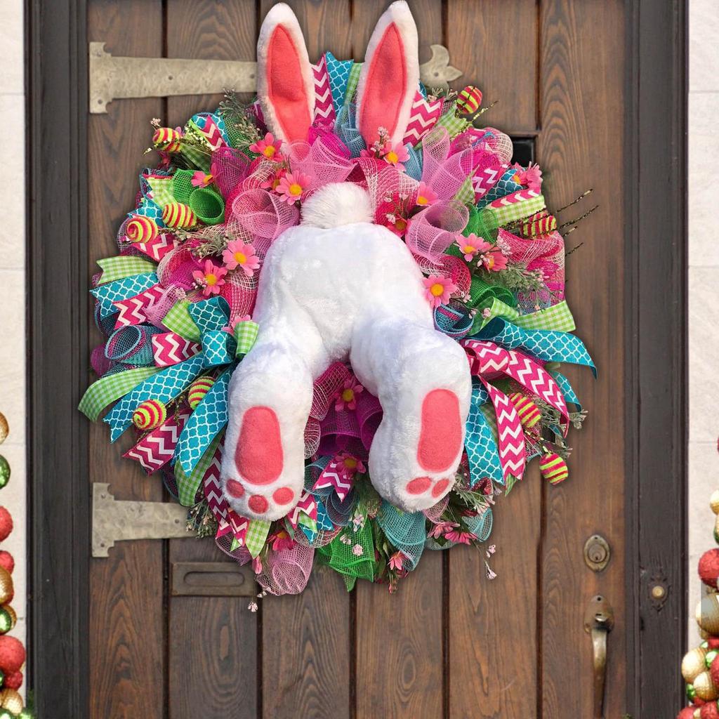 16inch Vibrant Easter Wreath Garland Front Thief Butt Ears Home decor Outdoor Decorations Ornaments