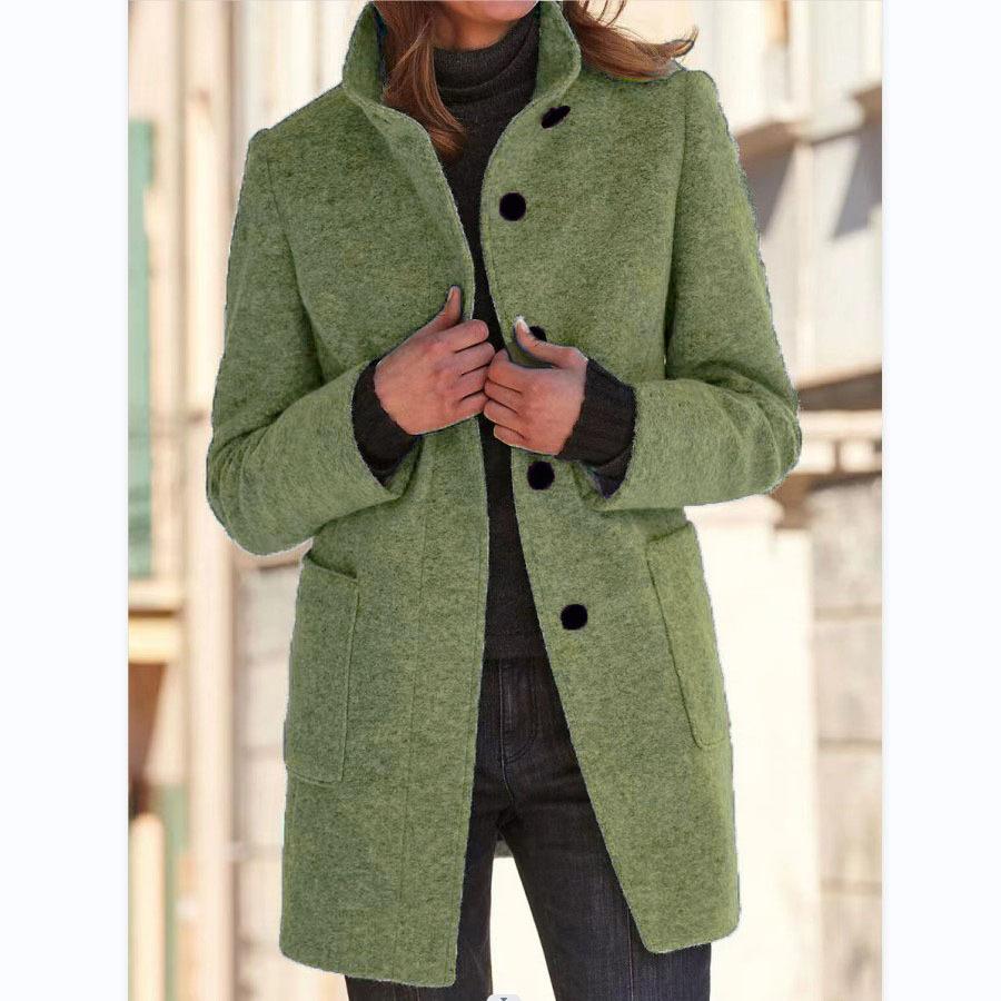 Autumn and Winter Women's Retro Solid Colour Button Collar Tweed Jacket
