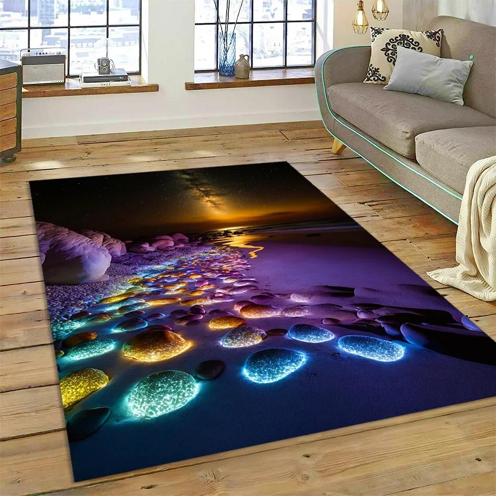 2025 New Style Colorful Pebble Rainbow Road Beach Stone Nature Carpet Rug for Living Room Bedroom Home Sofa,Non-slip Floor Mat