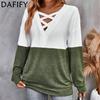Women's Fashion Fall Winter Casual Long Sleeve V Neck Pullovers & Long Sleeves