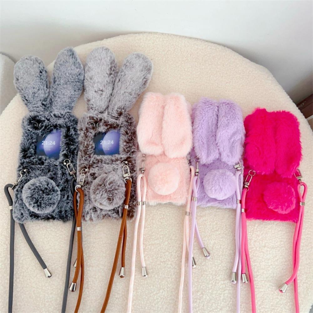 Чехол Crossbody Plush Cartoon Phone Case для Samsung Galaxy Z Flip 6 5 4 3 Flip6 Flip5 Flip4 Flip3 5G противоударный защитный чехол
