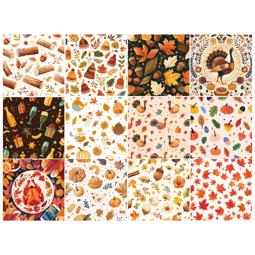 12 Sheets Thanksgiving Patterned for Scrapbooking DIY Projects