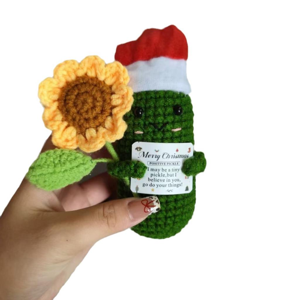 Handmade Crochet Positive Emotional Support Xmas Pickle Ornaments Handwoven Wool Knitted Positive Potato Dolls Home Room Decor