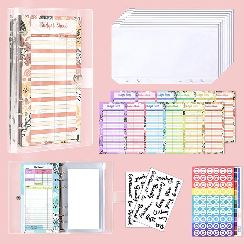 Бюджетный планер формата А6 с 12 бюджетными карточками, 8 карманами для билетов и наклейками для DIY. Портативный блокнот для DIY, книга сбережений