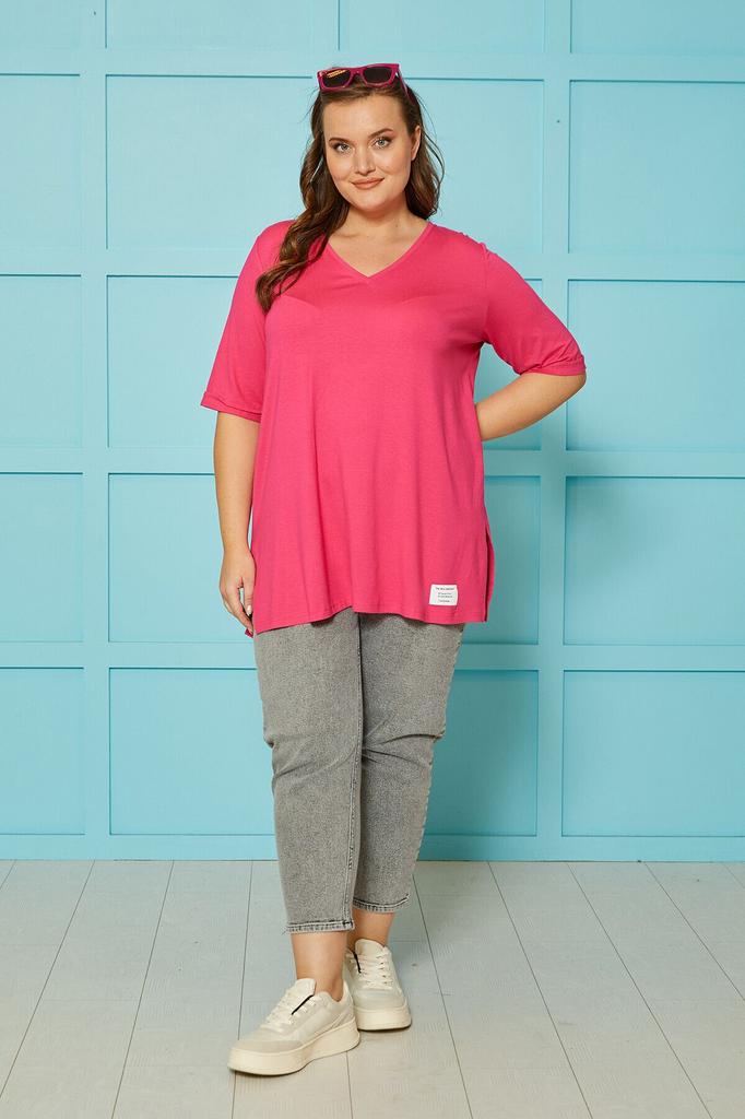 Женская стильная футболка большого размера, свободная базовая футболка с v-образным вырезом