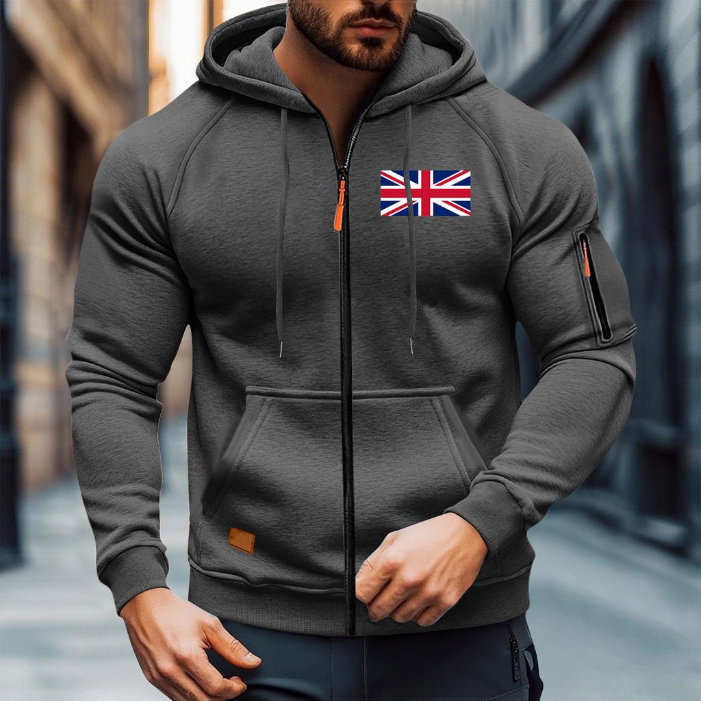 Мужской Повседневный Длинный рукав Молния Капюшон Худи Пальто Капюшон