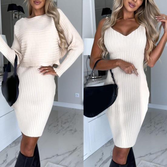 2 шт./компл. костюм в полоску без рукавов V-образный вязаный однотонный женский топ с воротником-футляром с длинным рукавом свободный верх эластичный мягкий теплый