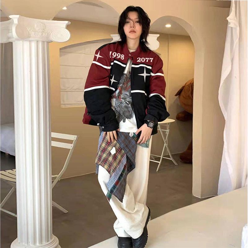 Женская модная винтажная американская мотоциклетная куртка - весенний бейсбольный стиль