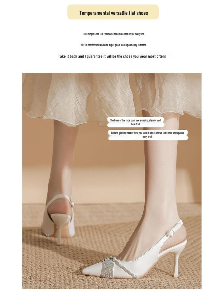 Туфли-лодочки BYZ без задника с острым носком на шпильке из микрофибры с пряжкой из страз - Универсальная обувь для работы и поездок для женщин