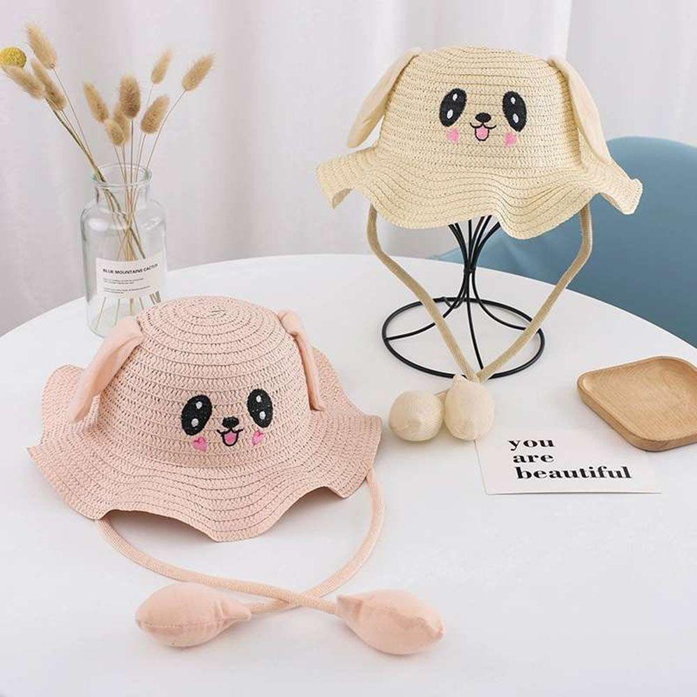 Moving Ears Rabbit Straw Hats Breathable Sun Hat Multifunctional Children's Hats  Summer Girls Boys