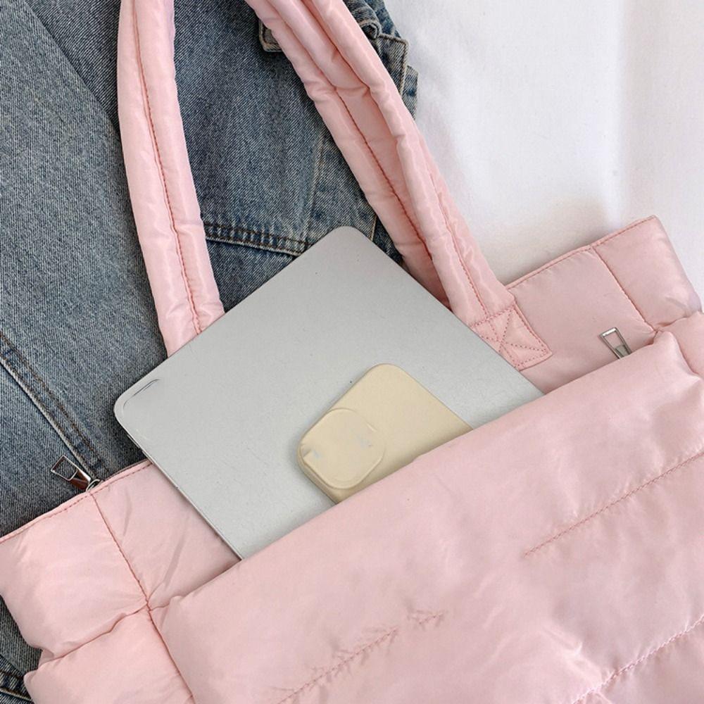 Корейский стиль Пуховая хлопковая наплечная сумка Однотонная нейлоновая сумка-тоут Хлопковая стеганая сумка Леди