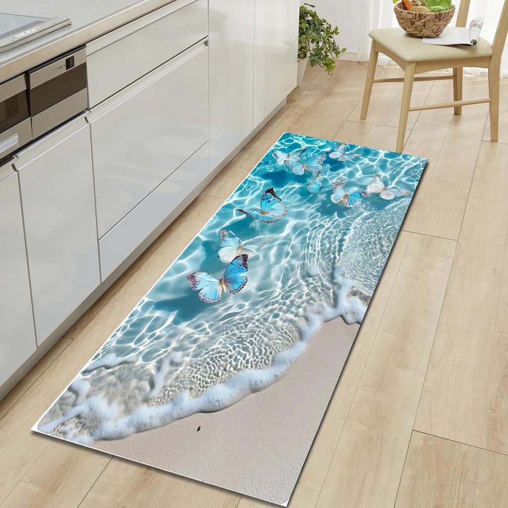 1Pcs Beach Soft Stones Pattern Floor Mat Modern Kitchen Polyester Rug Non-Slip Colorful Indoor Carpet, For Home Bathroom Bedroom Living Room Decor