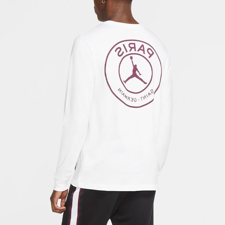 Jordan Paris Saint-Germain Imprinted Logo Long Sleeve T-Shirt Men Tops White CK9782-100