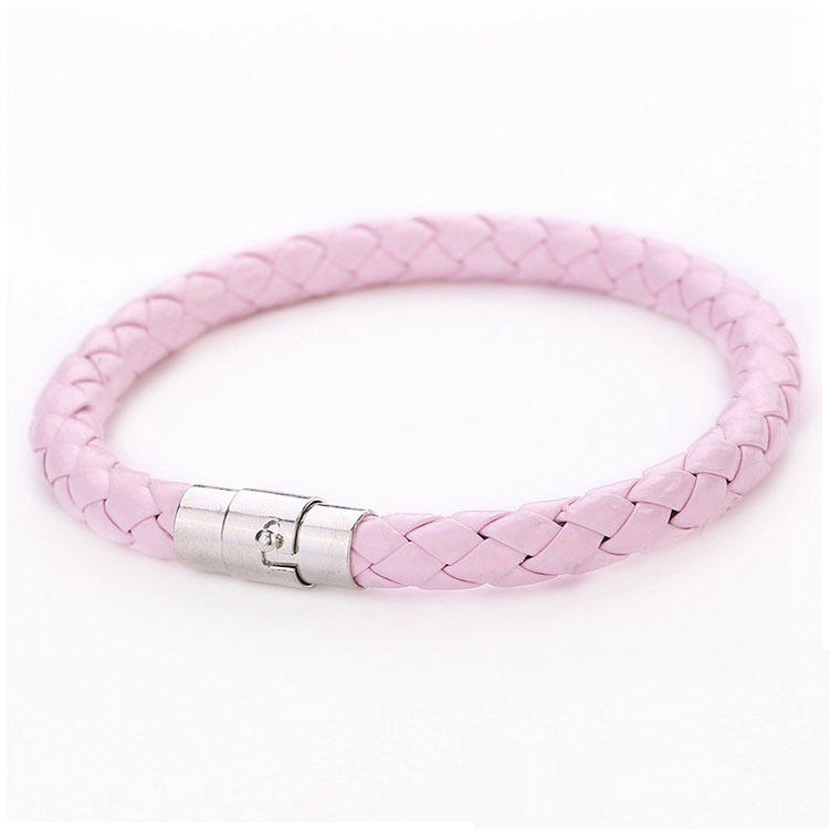 Unisex Women Men Genuine Braided Leather Steel Magnetic Clasp Bracelet Bangle