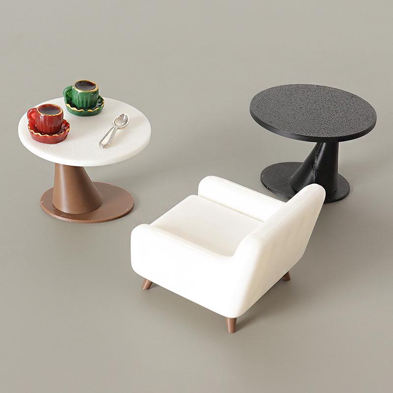 Handmade Mini Dollhouse Table & Sofa Ornament with DIY Coffee Cup & Spoon Accessories